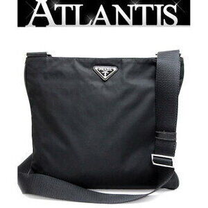 PRADA Triangle Logo Shoulder Bag Gusset Black Nylon